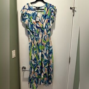 New With Tags- Size XL, M Made In Italy Printed V-Neck Midi Dress